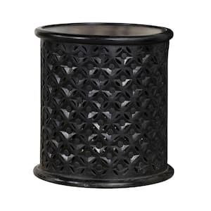 Krish Black Stain 17 in. Wood Round Accent Table