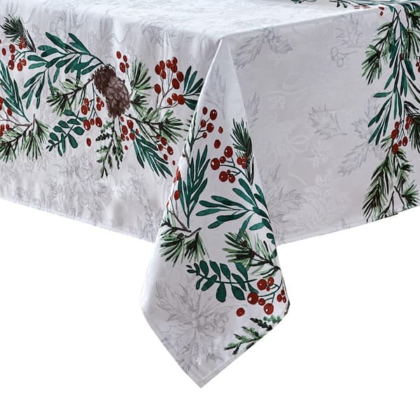 Threadmade Home Holly Berry Flourish Holiday Fabric Tablecloth, Multicolor - 60"W x 120"L