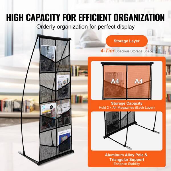 Yaocom 4 Pcs Metal Fancy Brochure Holder Display Flyer Brochure Holder Stand Table Vertical Countertop Literature Organizer For Booklets Pamphlet Magazine Menu Journals(Silver