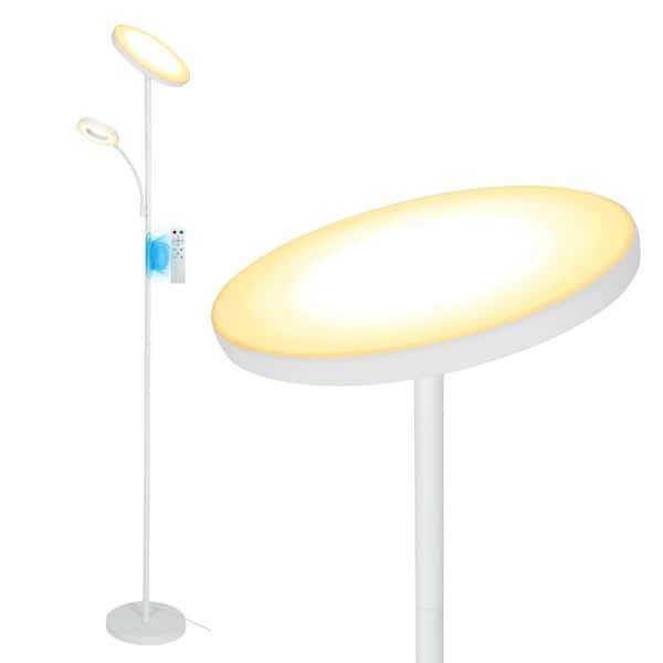ELECWISH 63 in. White standard Floor Lamp Multi-Storage Organizer with Linen Shade