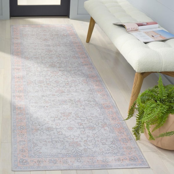 Arizona 3 ft. x 8 ft. Sage/Rust Machine Washable Distressed Faded Ornate Runner Rug