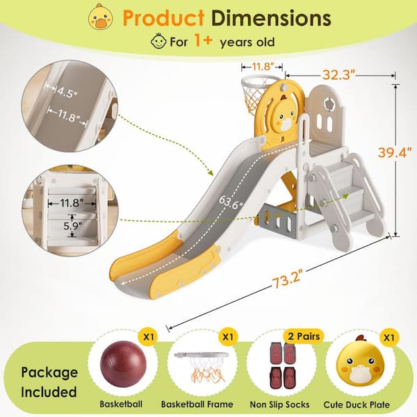 Elman 6.1 ft. Yellow 5-in-1 Toddler Slide Indoor Outdoor Backyard Playground Cute Duck Theme Baby Slide Toy