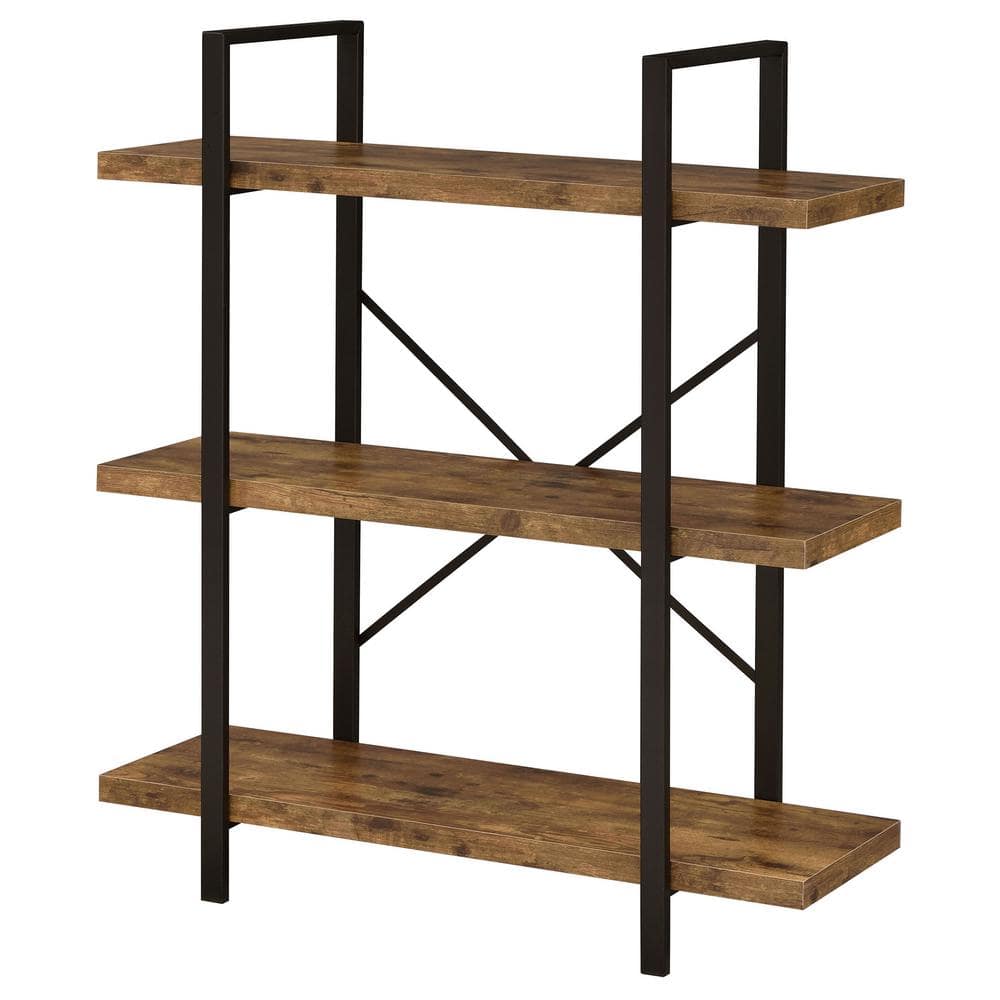 Transitional Black and Brown Wood 3-Shelf Bookcase