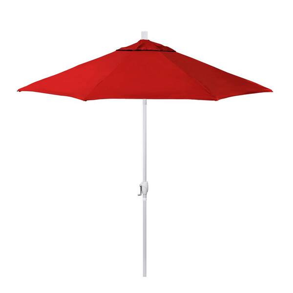 California Umbrella 9 ft. Matted White Aluminum Market Patio Umbrella with Crank Lift and Push-Button Tilt in Red Pacifica Premium