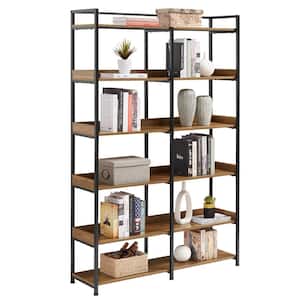 71 in. H Metal 6-Shelves Bookcase with Back and Side Panel in Brown
