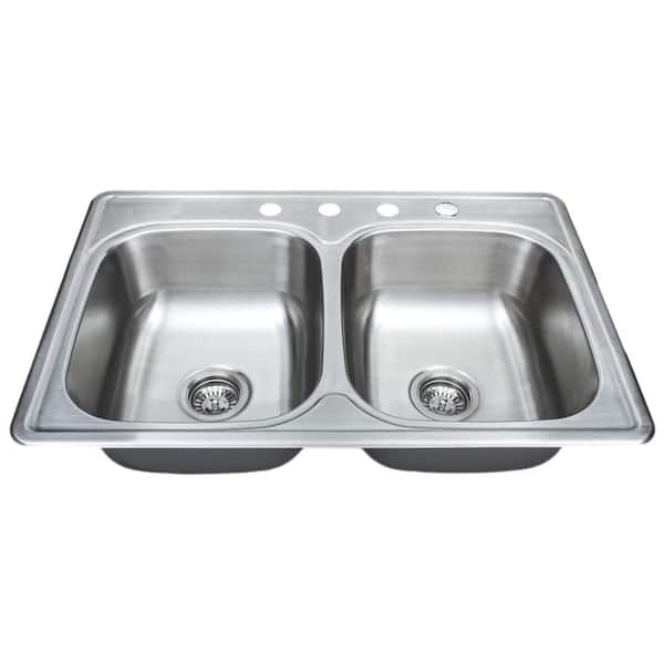 Wells Halsted Series Top-Mount Stainless Steel 33 in. 4-Hole Double Bowl Kitchen Sink Package
