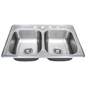 Halsted Series Top-Mount Stainless Steel 33 in. 4-Hole Double Bowl Kitchen Sink Package