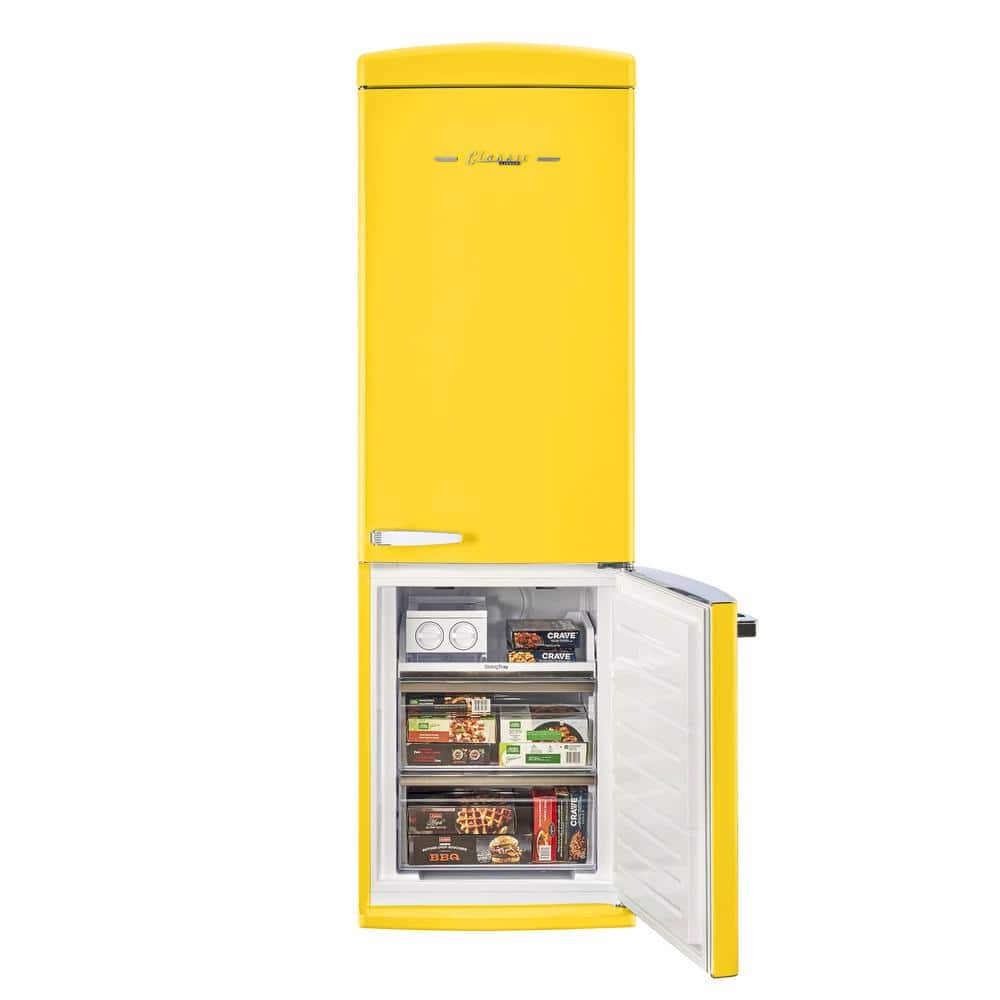 Canary Yellow Retro Bottom Freezer Refrigerator with Chrome Handles