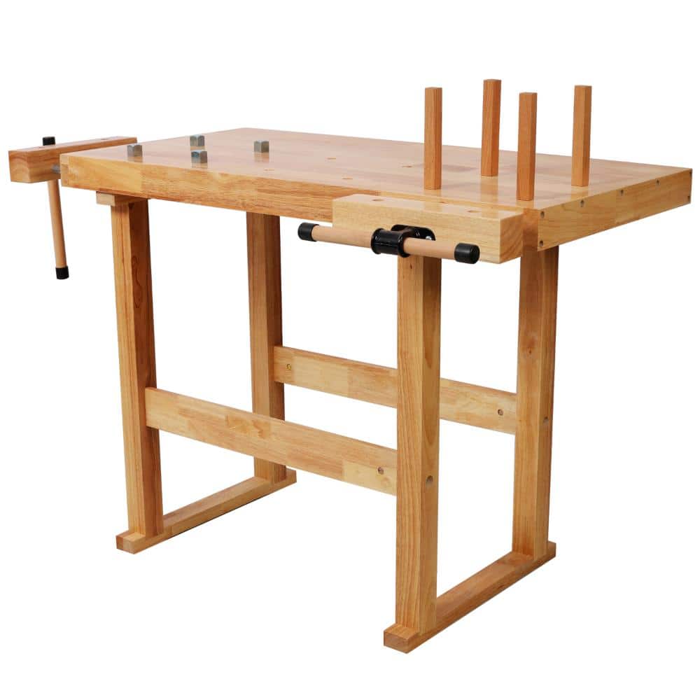 40 in. W x 22 in. D Light Brown Workbench Table with Solid Wood Top and Adjustable Handle for Garage Carpenter Workshop price history on PriceWatchPro