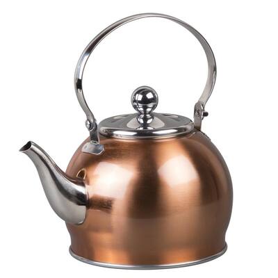 Royal-Tea 4-Cup Stainless Steel Copper Finished Tea Kettle with Stainless Steel Infuser Basket