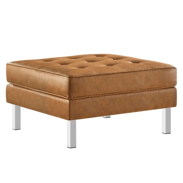 MODWAY Loft Tufted Silver Tan Upholstered Faux Leather