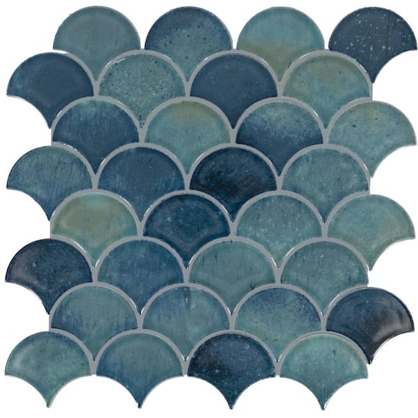 Miramo Aqua 3-1/4 in. x 3-1/4 in. Glossy Ceramic Fan Mosaic Tile Sample