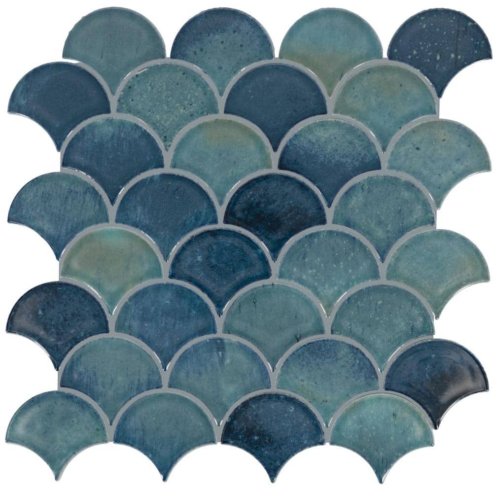 Daltile Miramo Aqua 13 in. x 13 in. Glazed Ceramic Fan Mosaic Tile (612