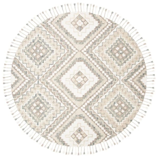 Aspen 5 ft. x 5 ft. Taupe/Ivory Geometric Round Rug