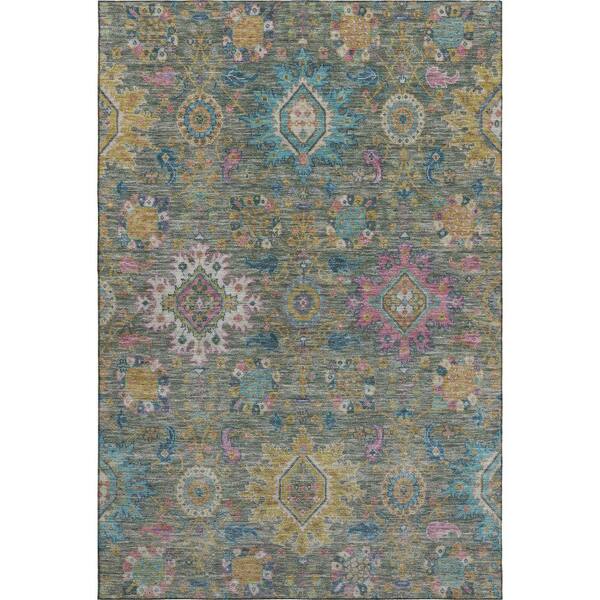 Mayfield Premium Machine Washable Abstract AMF2151 Aloe 5 ft. x 7 ft. 6 in. Area Rug