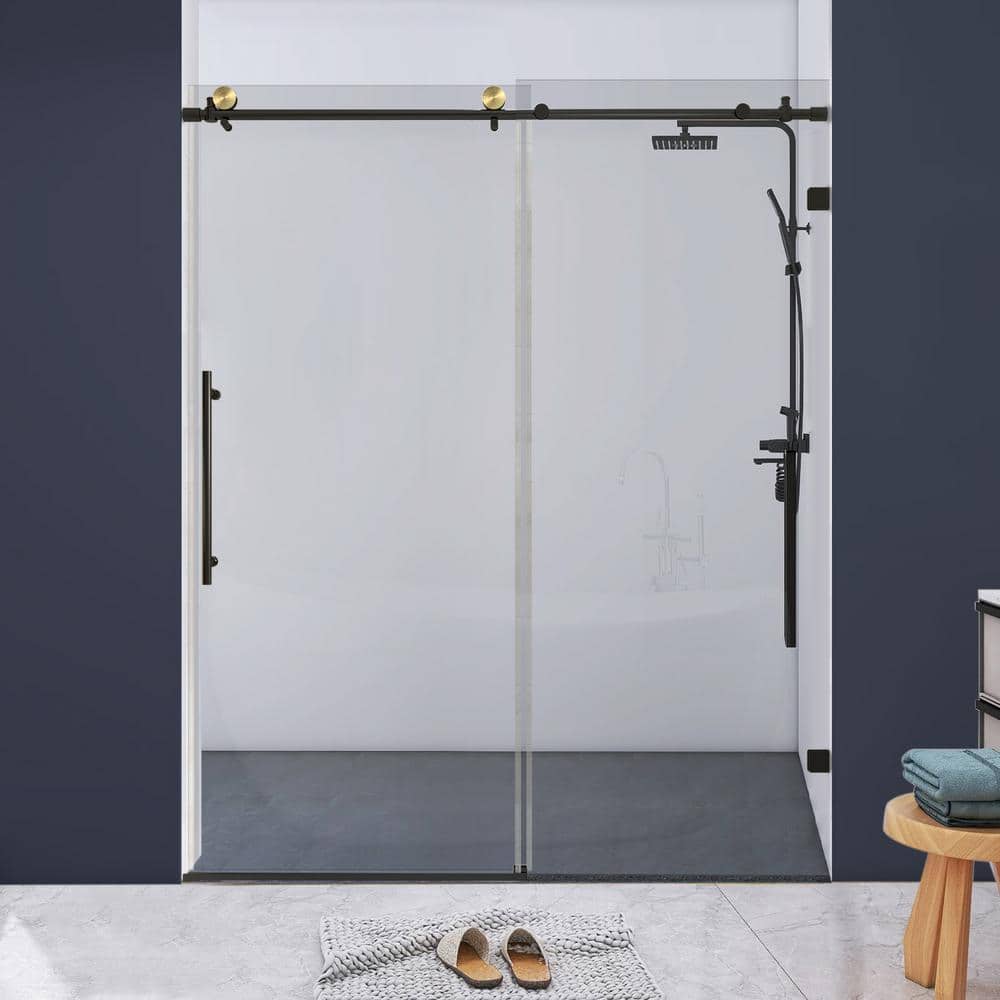 60 in. W x 74 in. H Freestanding Single Sliding Frameless Shower Door Enclosure in Matte Black with Tempered Glass price history on PriceWatchPro
