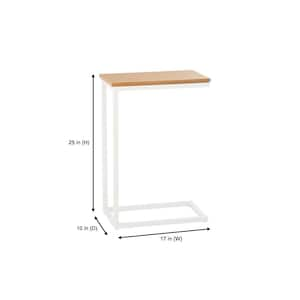 Donnelly White C-Shaped Side Table with Natural Wood Finish Top