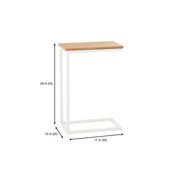 Donnelly White C-Shaped Side Table with Natural Wood Finish Top