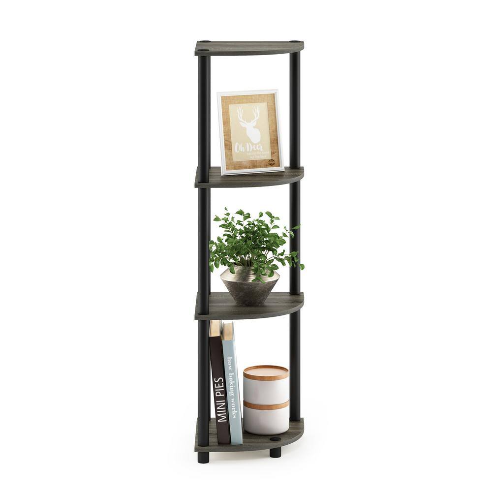 French Oak Gray and Black 4-Tier Corner Display Shelf