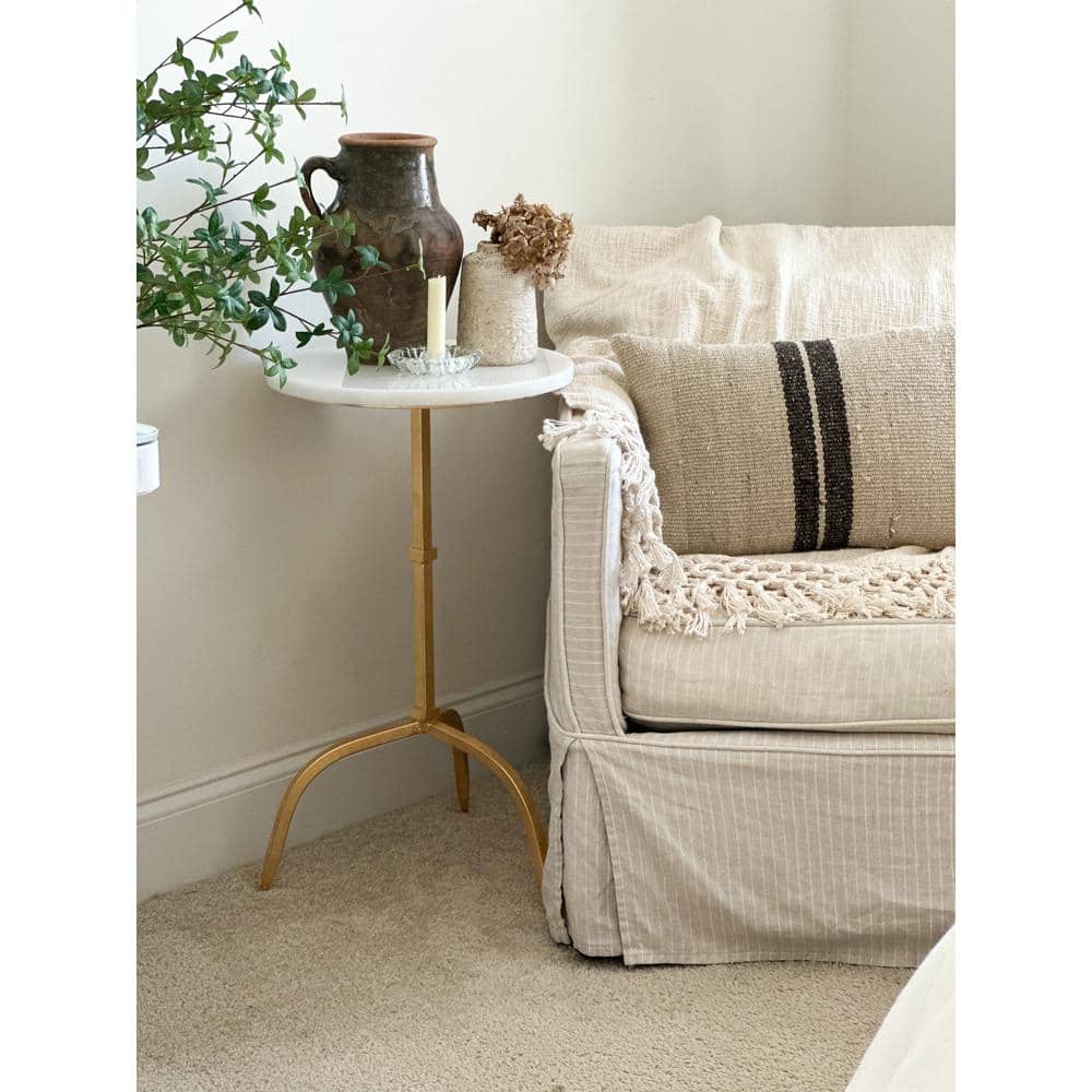 Elegant Myrna Gold and White Granite Round Accent Table