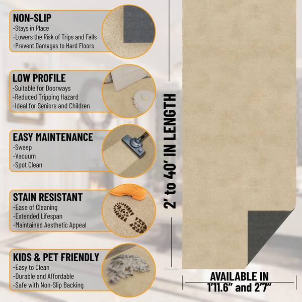 Runner Rug By The Foot 1 ft. 11.6 in. x 29 ft. - Plush Area Runner for Hallways, Entryway and Stairs, Beige