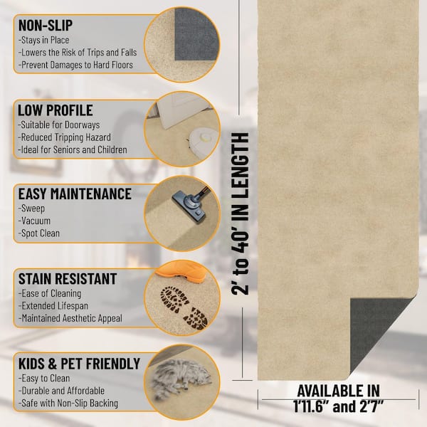 Runner Rug By The Foot 2 ft. 7 in. x 33 ft. - Plush Area Runner for Hallways, Entryway and Stairs, Beige