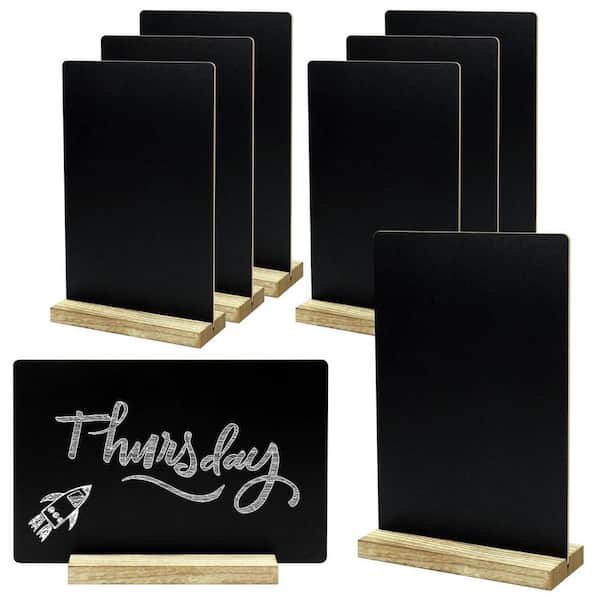 8 Pack Double Sided Chalkboard Signs Tabletop Message Boards with Wood Base Easy Erase for Wedding Restaurant Party