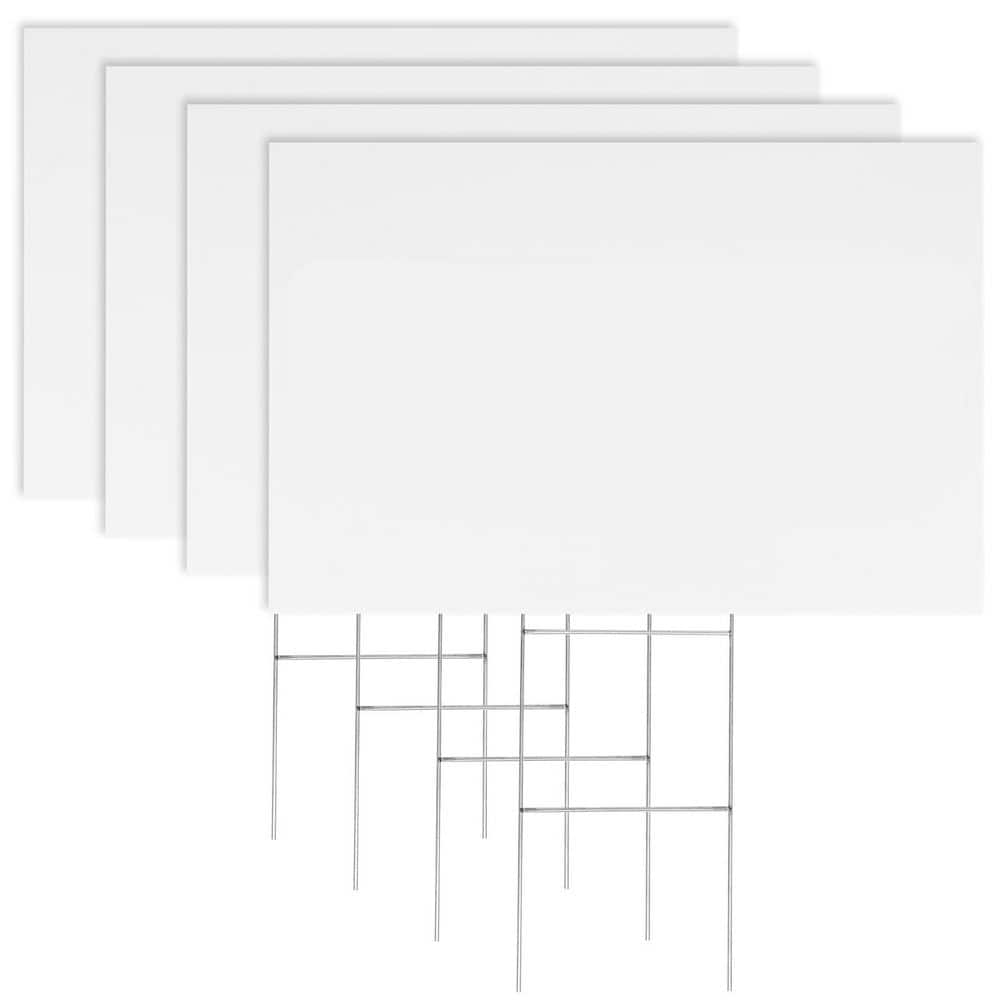 LAIFUCAM 4 Pack 18 x 12 Inch Corrugated Plastic Yard Sign with Metal Stakes Waterproof Reusable for Real Estate Garage Sale