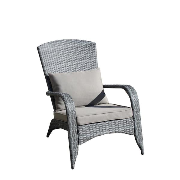 ITOPFOX Outdoor Patio Rattan Wicker Lounge Chair with Gray Cushions