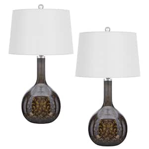 29 in. H Antique Gold Luster Glass Table Lamp Set with Drum Shade and Matching Finial (Set of 2)