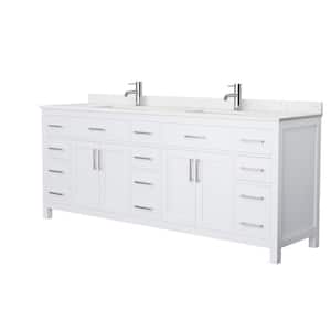 Beckett 84 in. W x 22 in. D Double Vanity in White with Cultured Marble Vanity Top in Carrara with White Basins
