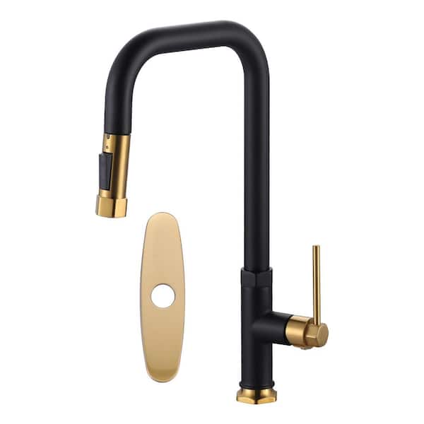AVITAS Single Handle 2 Water Modes Pull Down Sprayer Kitchen Faucet with Stainless Steel And Brass in Black and Gold