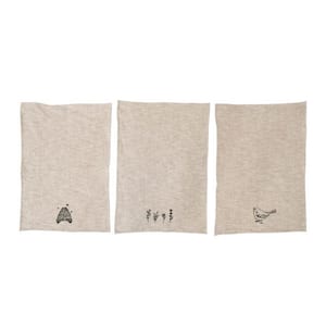 Cream Embroidered Cotton Towel (Set of 3)