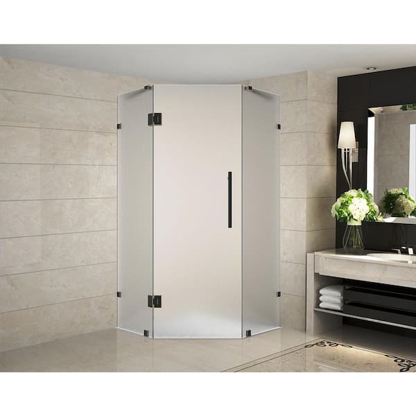 Aston Neoscape 34 in. x 34 in. 72 in. Frameless Hinged Neo-Angle Shower Enclosure with Frosted Glass in Oil Rubbed Bronze