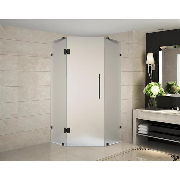 Aston Neoscape 40 in. x 40 in. 72 in. Frameless Hinged Neo-Angle Shower Enclosure with Frosted Glass in Oil Rubbed Bronze