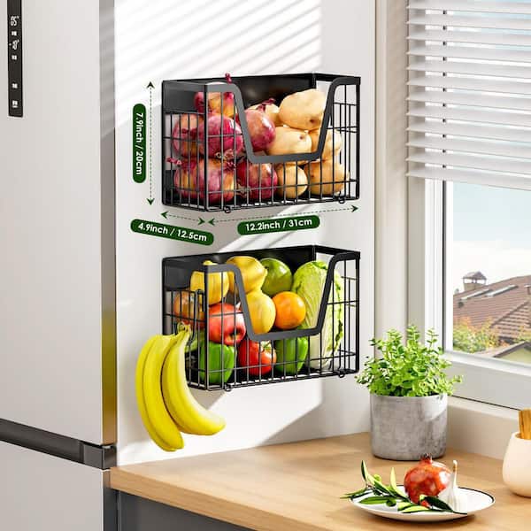 LAIFUCAM 2 Set Magnetic Fridge Shelf Dual Magnet Fruit Basket