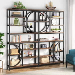 Eulas 76.77 in. Tall Brown Wood 8-Shelf Etagere Bookcase, Industrial Book Shelf with Storage for Home Office, Set of 2