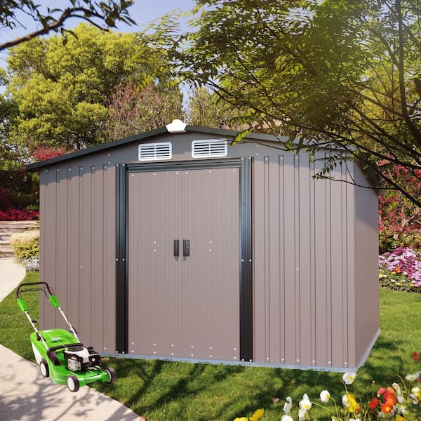 Unbranded 8 ft. W x 10 ft. D Outdoor Metal Storage Shed with Lockable Door, Storage House Waterproof Tool Shed, Gray(80 sq. ft.)