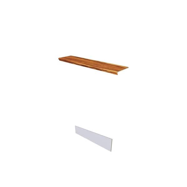 Retread Hawaiian Koa Tread Cover (0.375 in x 48 in x 11.5 in) & Primed White Riser (0.375 in x 7.5 in x 48 in) Combo