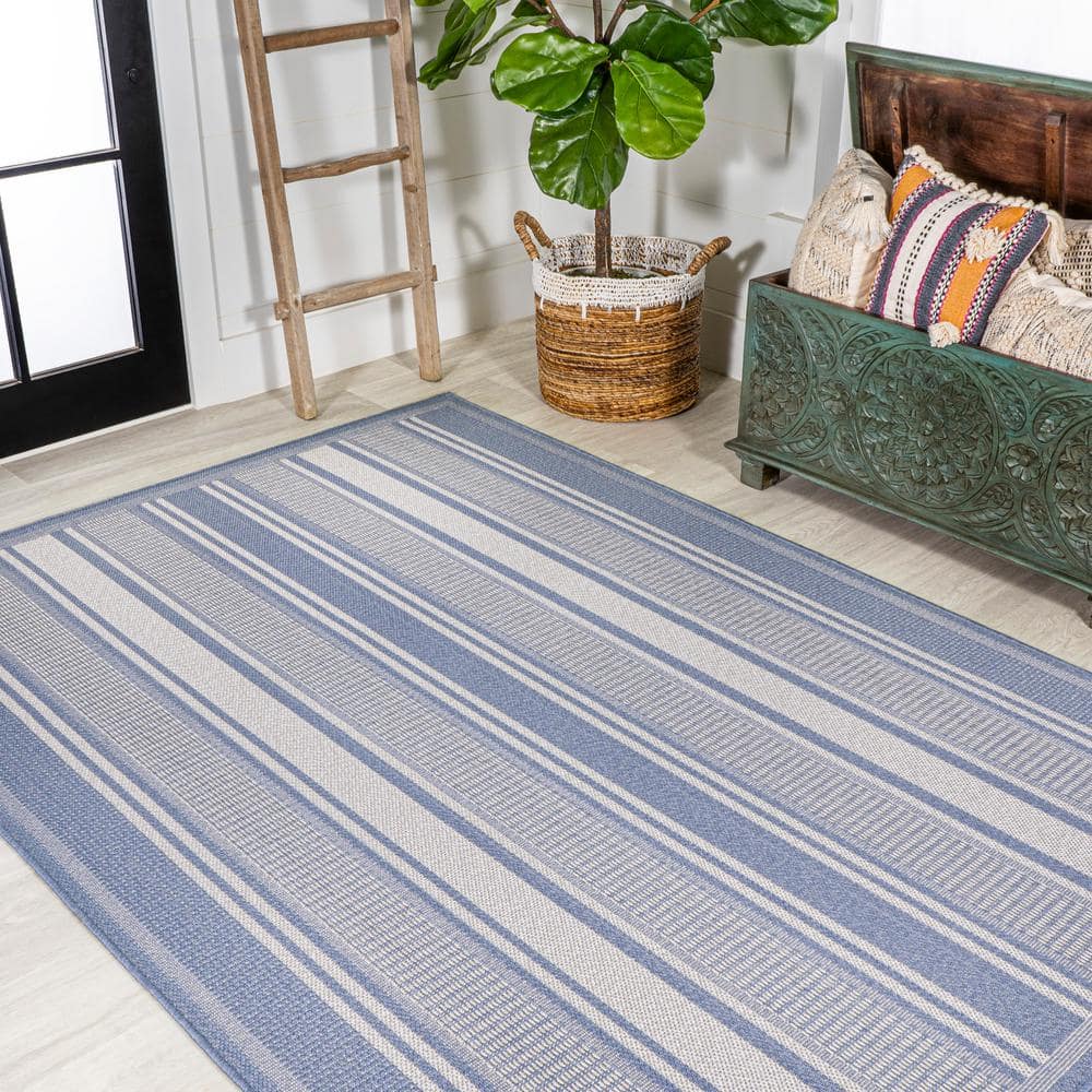 Haynes Modern Double Stripe 8' x 10' Blue/Light Gray Area Rug