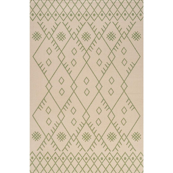 Boho Beige/Green 5 ft. x 8 ft. Moroccan Indoor/Outdoor Area Rug