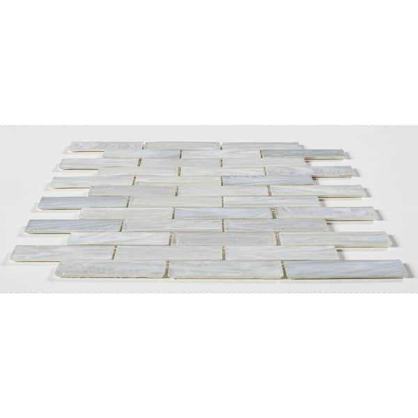 Dorian Eggshell Light Gray/Light Blue 5 in. x 6.5 in. Smooth Glass Brick Joint Mosaic Tile Sample