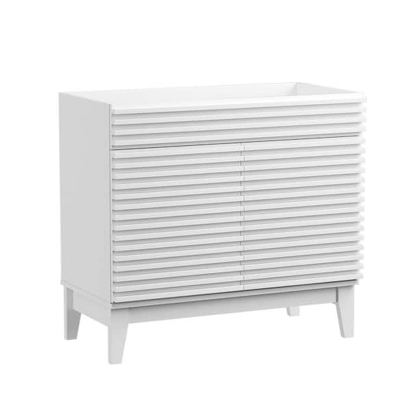 Hausvita Mid-Century 36 in. Freestanding Bathroom Cabinet Vanity with Storage in White (Sink Basin Not Included)