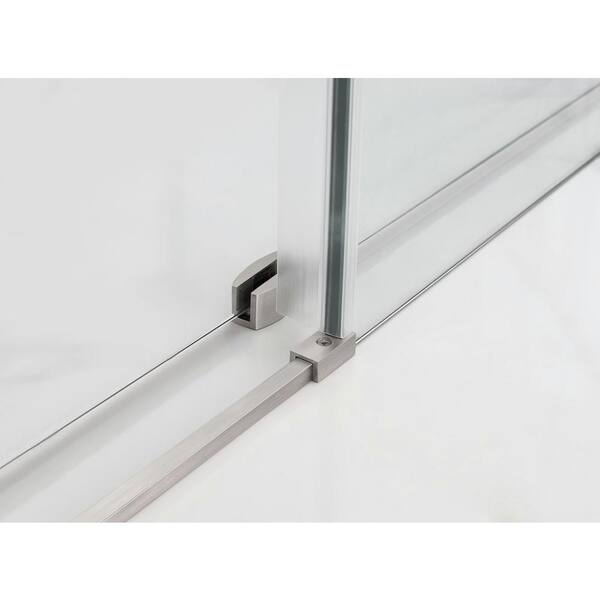 48 in. - 52 in. x 38 in. x 80 in. Frameless Corner Sliding Shower Enclosure Clear Glass in Stainless Steel Right