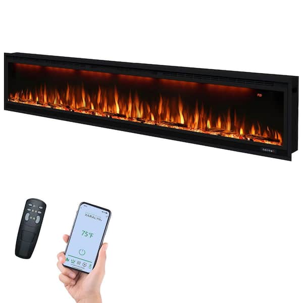 100 in. Wall-Mount Smart Electric Fireplace Insert in Black, Lifelike Flames and Adjustable Thermostat, 1500-Watt, Black