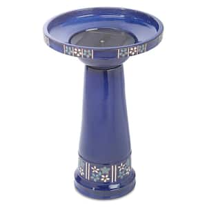 "Louisa Blue Flowers intelliSOLAR Ceramic Birdbath with Remote