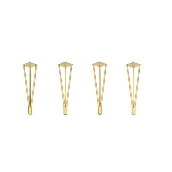 Kingsman Hardware Kingsman 14-3/16 in. Satin Champagne Gold Solid Steel Metal 3 Rod Hairpin Coffee Table Leg with Adjustable Base (4-Pack)