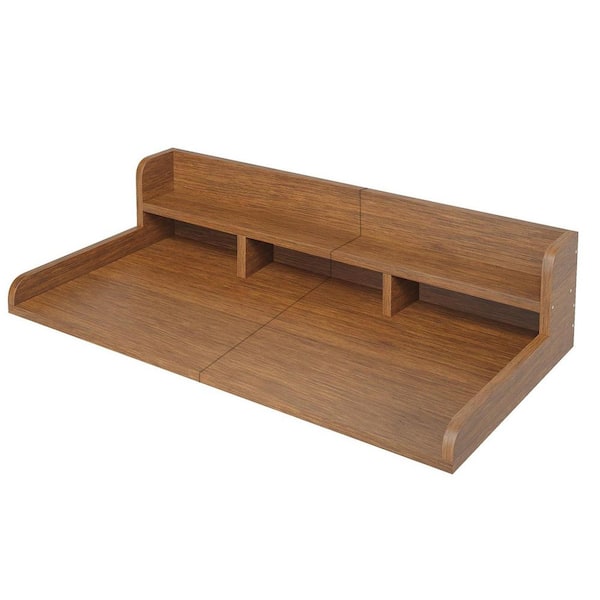 54 in. x 27.5 in. Wood Solid Surface Countertop in Walnut with Edge, Washer Dryer Countertop, Double Layer Organizer