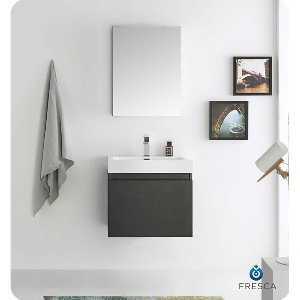 Sleek 23" Black MDF Wall-Mount Bathroom Vanity with Acrylic Top