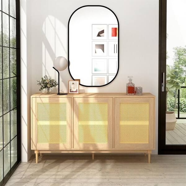 Homy Casa Oppelt Oak Storage Cabinet With 3-Pannel Doors